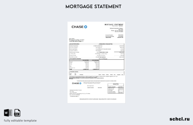цифровая загрузка шаблона выписки по ипотеке USA Chase в форматах Word и PDF